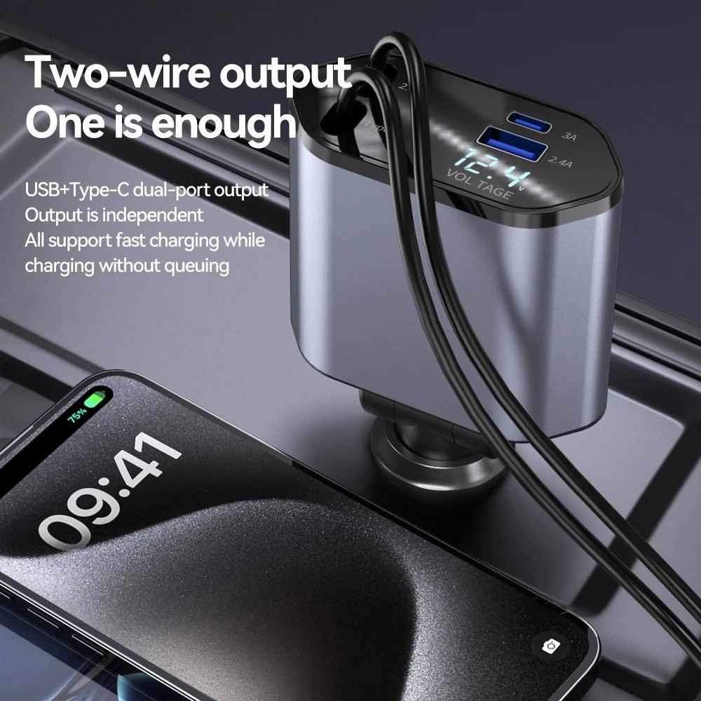 VoltMate™ 4-in-1 Retractable Car Charger